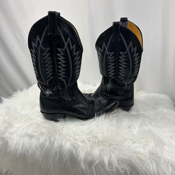 Panhandle Slim Black Ostrich Leather Cowboy‎ Western Boots Mens 9 1/2 - Picture 7 of 9